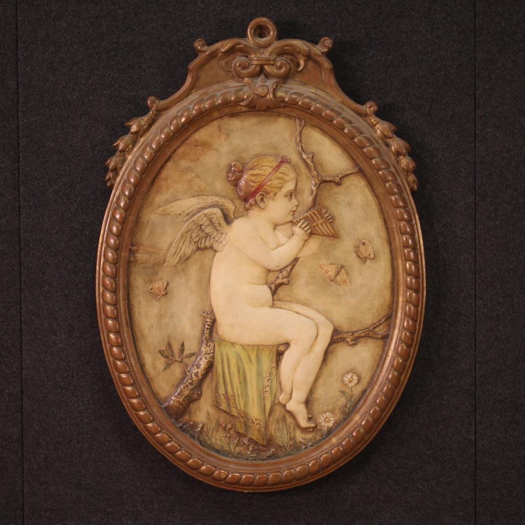 Pair of 20th Century Painted Terracotta Tuscan Oval Cherubs Sculptures, 1960s In Good Condition For Sale In Vicoforte, Piedmont