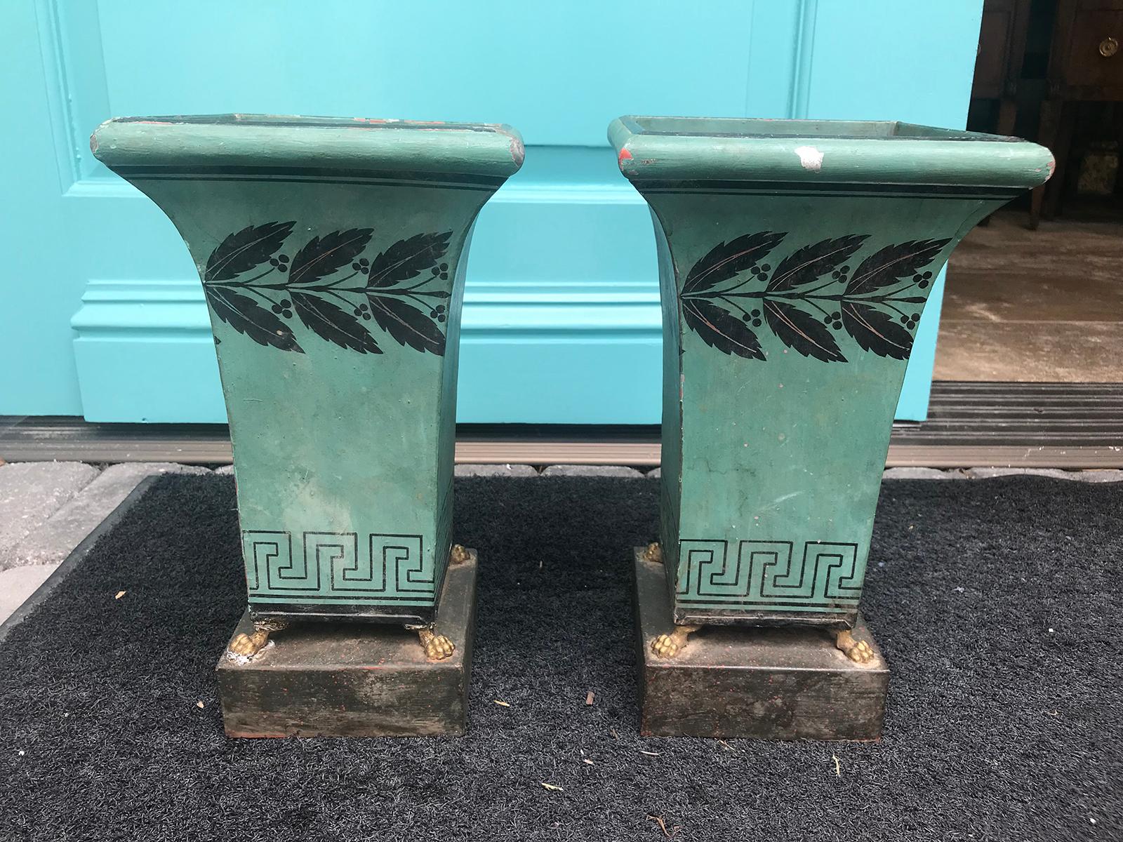 Pair of 20th Century Painted Tole Urns In Good Condition In Atlanta, GA