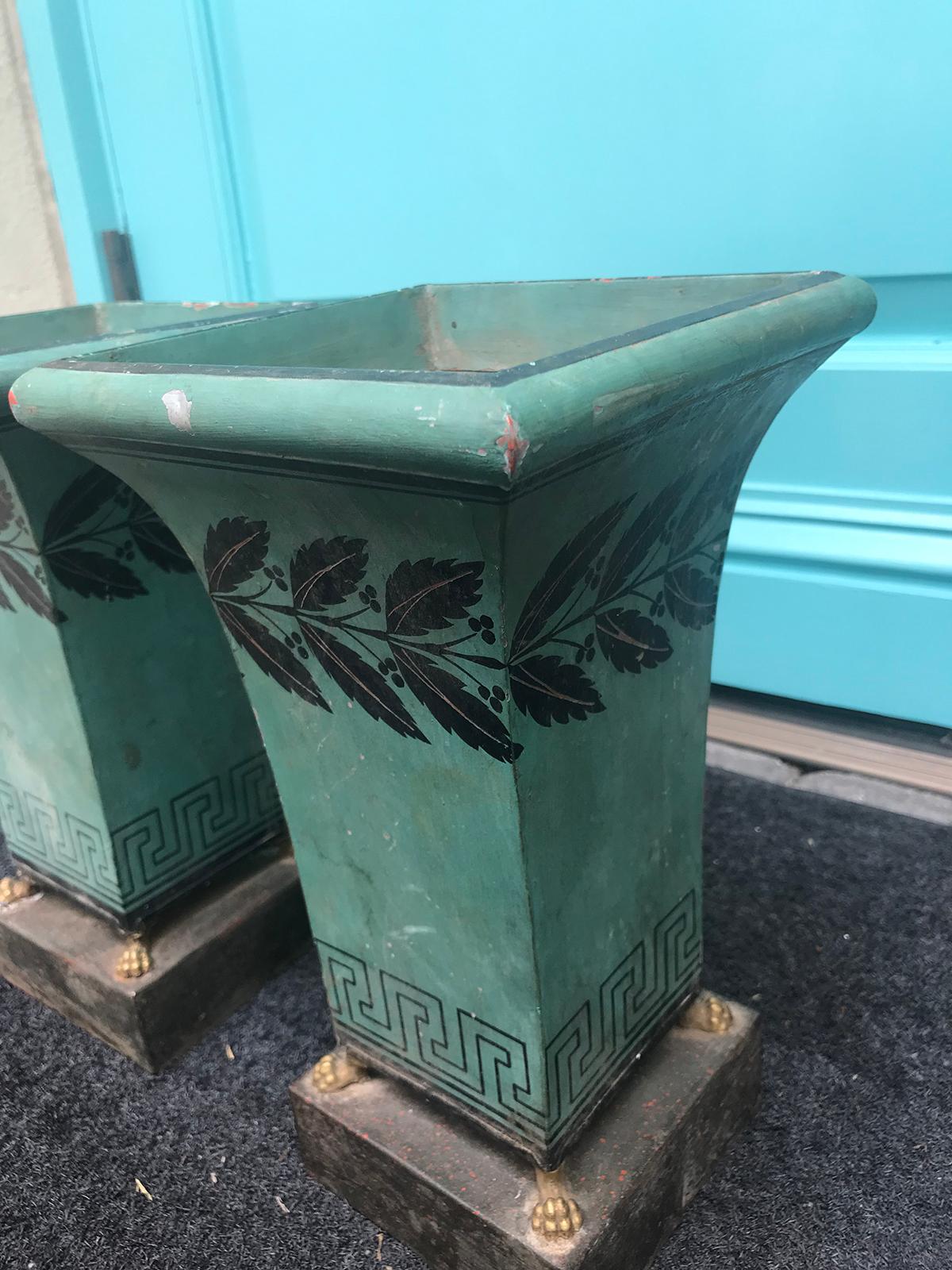 Pair of 20th Century Painted Tole Urns 3