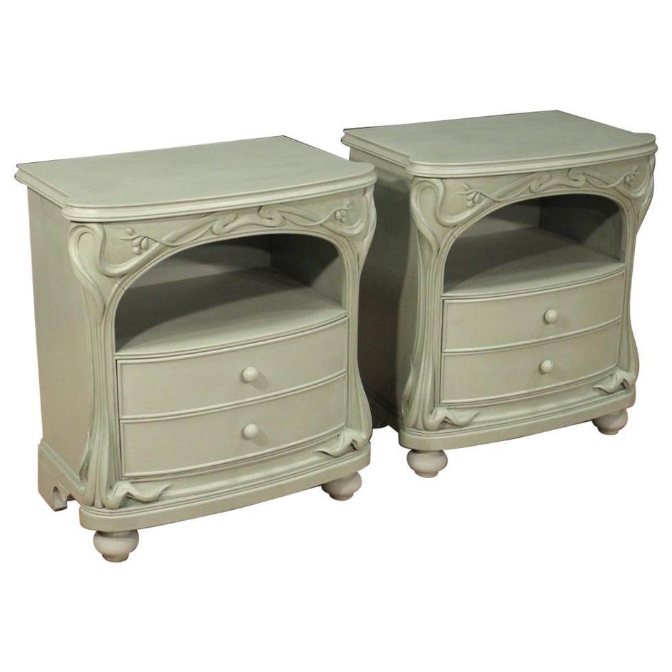 Pair of 20th Century Painted Wood Italian Art Nouveau Style Nightstands, 1970