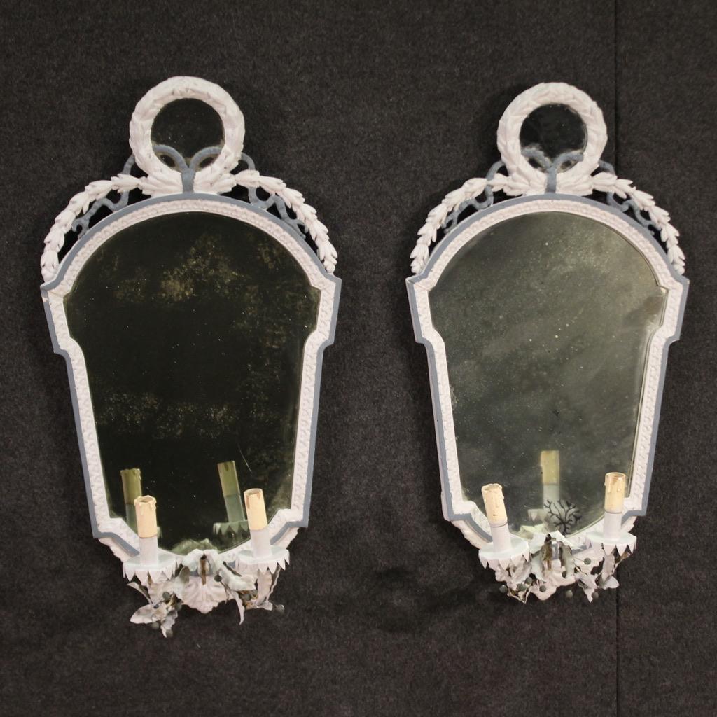 Paire de miroirs italiens de style Louis XVI en bois peint du 20e siècle, années 1950 en vente 2