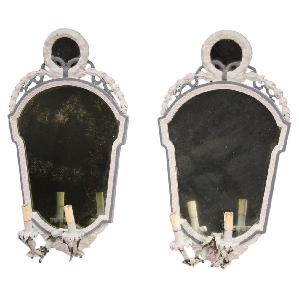 Pair of 20th Century Painted Wood Italian Louis XVI Style Mirrors, 1950s