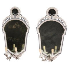 Paire de miroirs italiens de style Louis XVI en bois peint du 20e siècle, années 1950