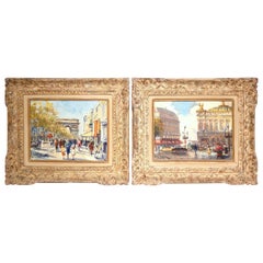Pair of 20th Century Paris Scenes Oil Paintings in Gilt Frames Signed A. Michel
