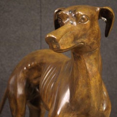 Pair of 20th Century Patinated Metal Italian Greyhounds Dogs Sculptures, 1950
