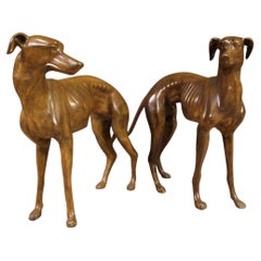 Pair of 20th Century Patinated Metal Italian Greyhounds Dogs Sculptures, 1950