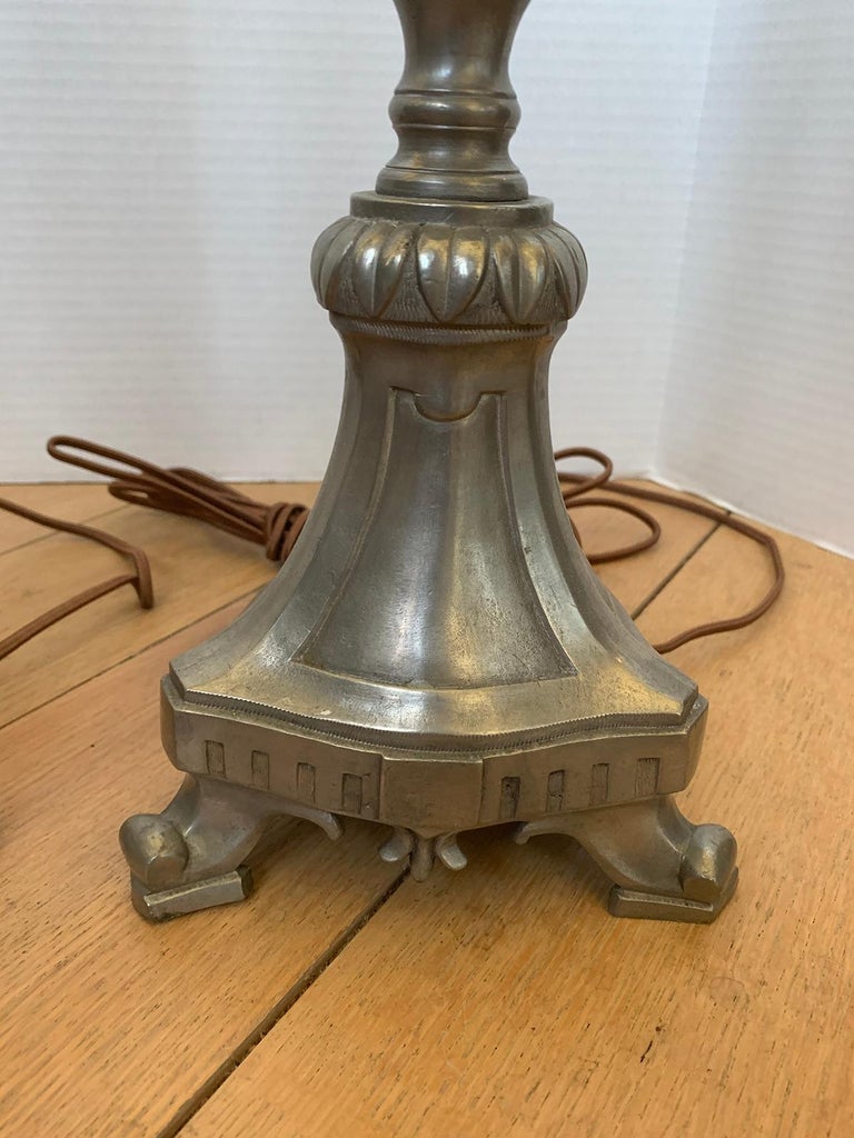 Pair of 20th Century Pewter Candlestick Lamps For Sale at 1stDibs