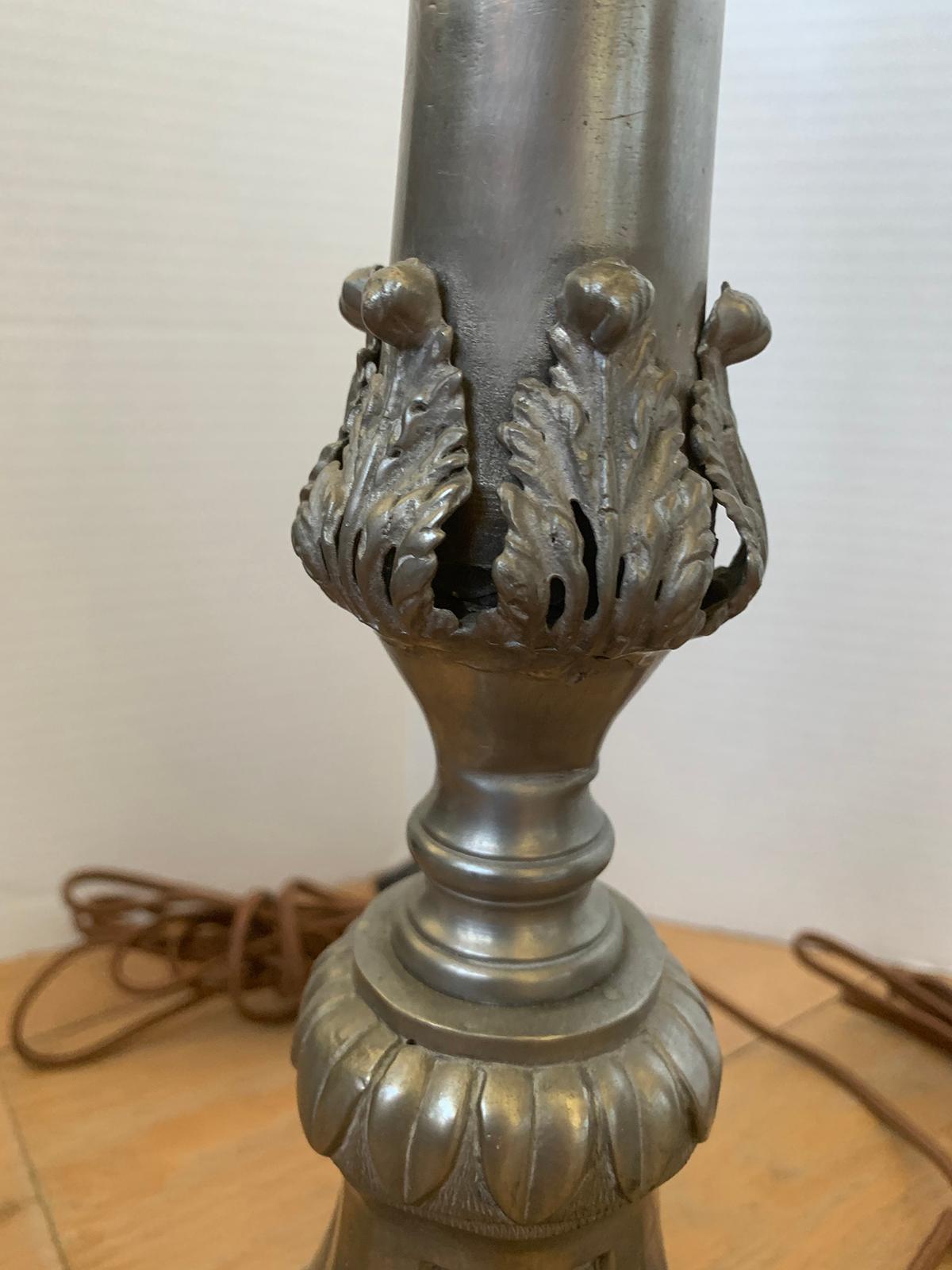 Pair of 20th Century Pewter Candlestick Lamps For Sale 8