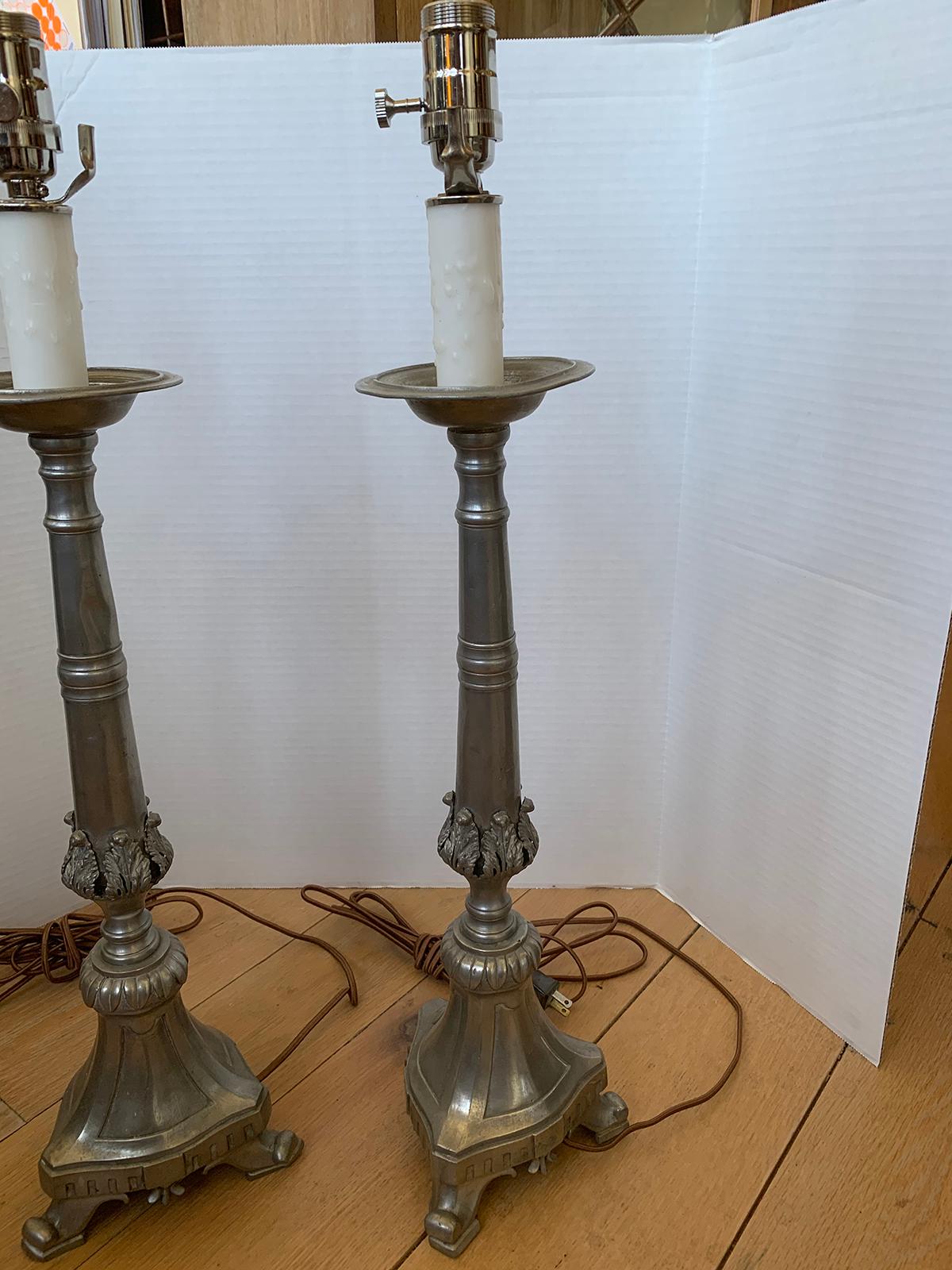Pair of 20th Century Pewter Candlestick Lamps For Sale 12