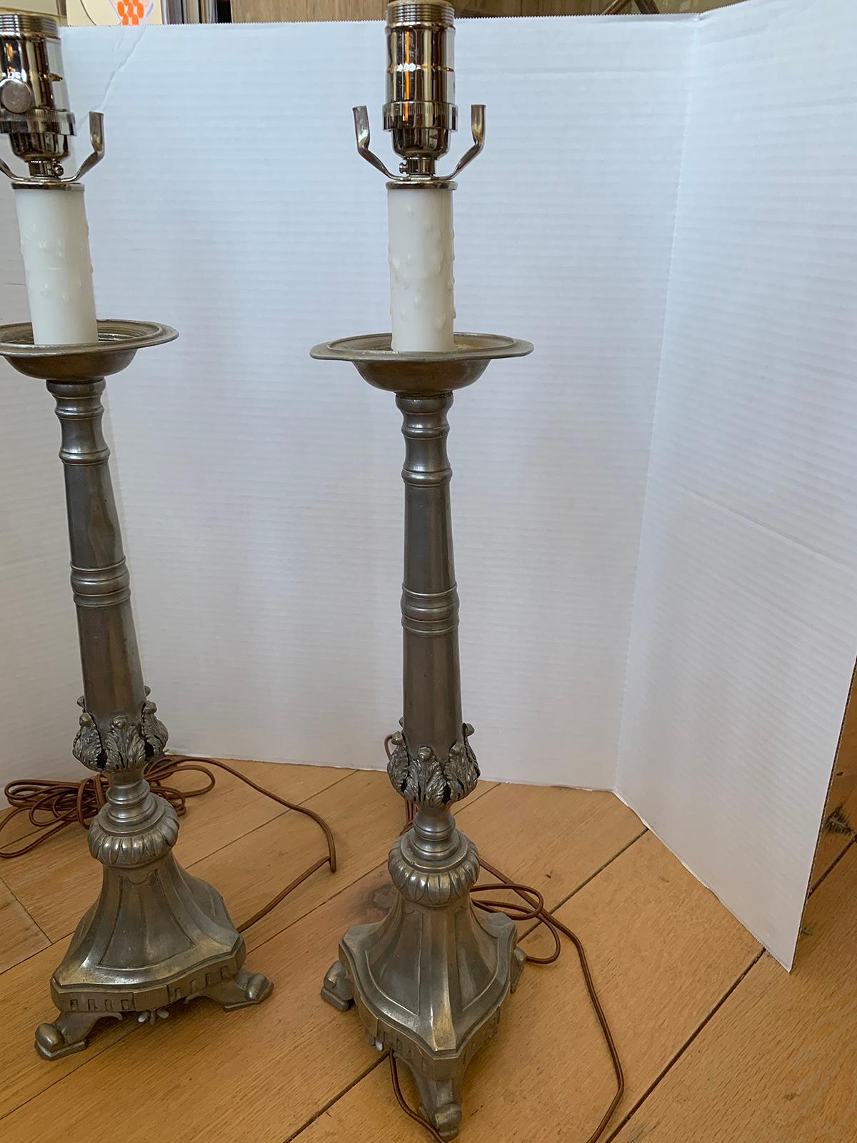 Pair of 20th Century Pewter Candlestick Lamps For Sale 13