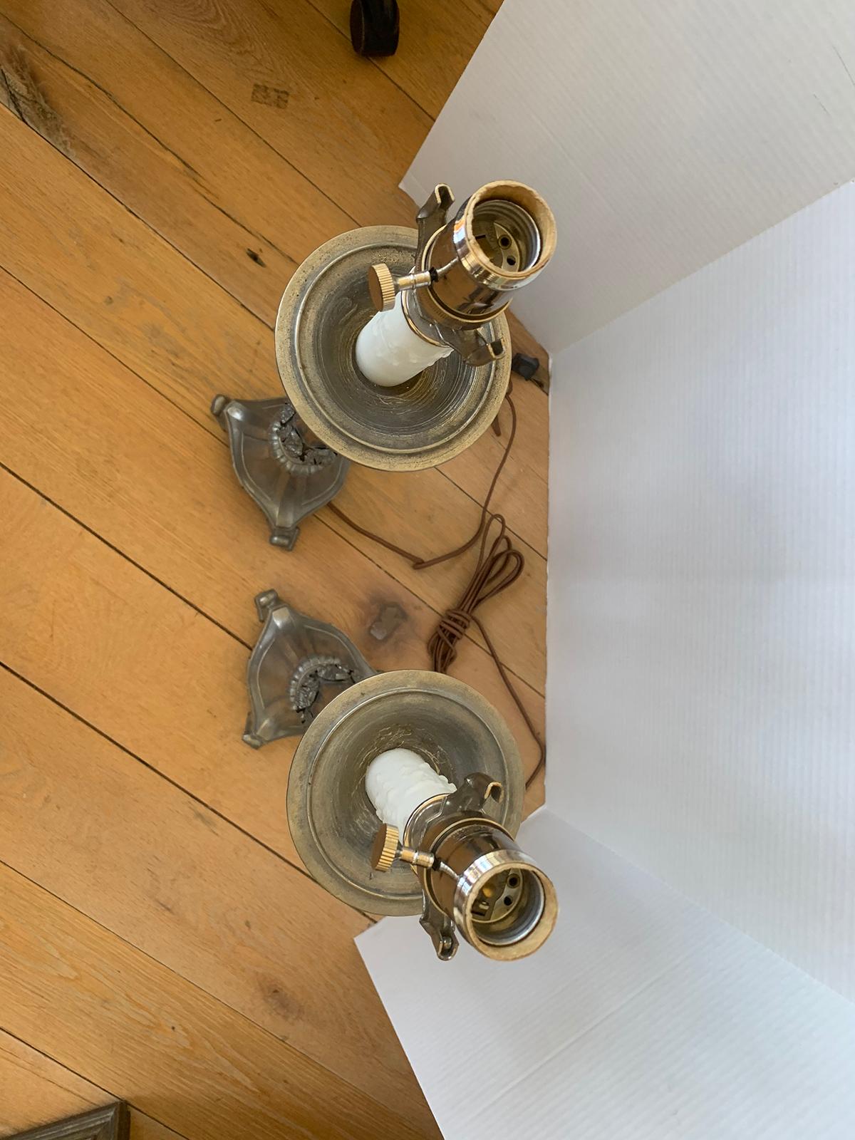 Pair of 20th century Pewter candlestick lamps
New wiring.