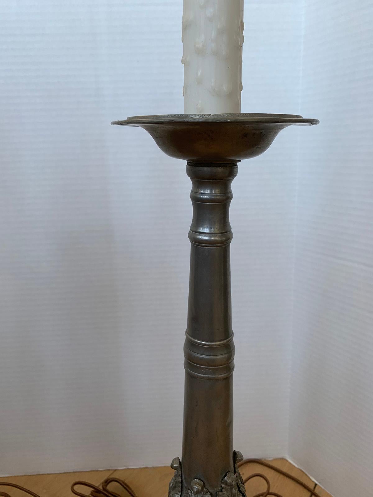 Pair of 20th Century Pewter Candlestick Lamps For Sale 5