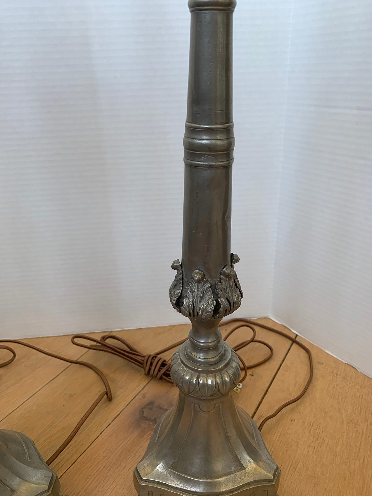 Pair of 20th Century Pewter Candlestick Lamps For Sale 6
