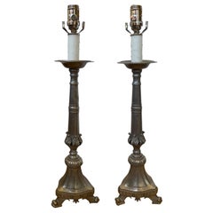 Pair of 20th Century Pewter Candlestick Lamps