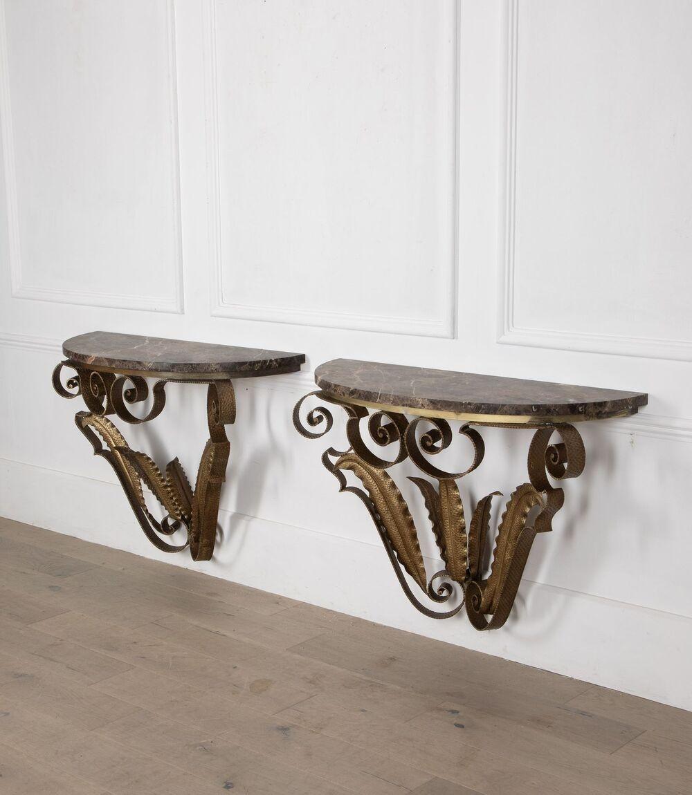 Italian Pair of 20th Century Pier Luigi Colli Gilt Iron Console Tables For Sale