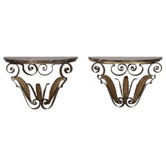 Pair of 20th Century Pier Luigi Colli Gilt Iron Console Tables