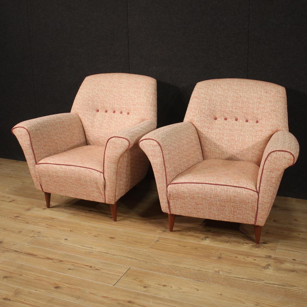 Pair of 20th Century Pink Fabric Italian Giò Ponti Style Armchairs, 1960 For Sale 1