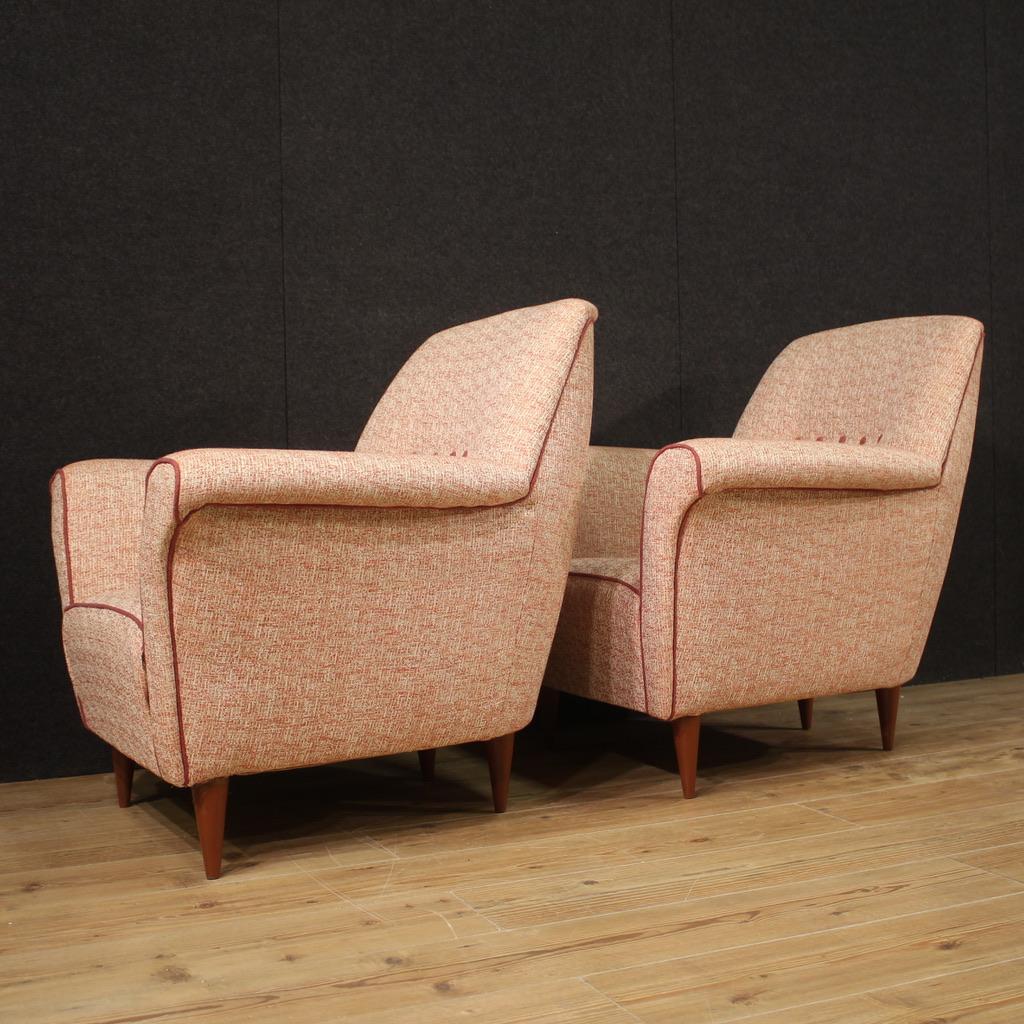 Pair of 20th Century Pink Fabric Italian Giò Ponti Style Armchairs, 1960 For Sale 2