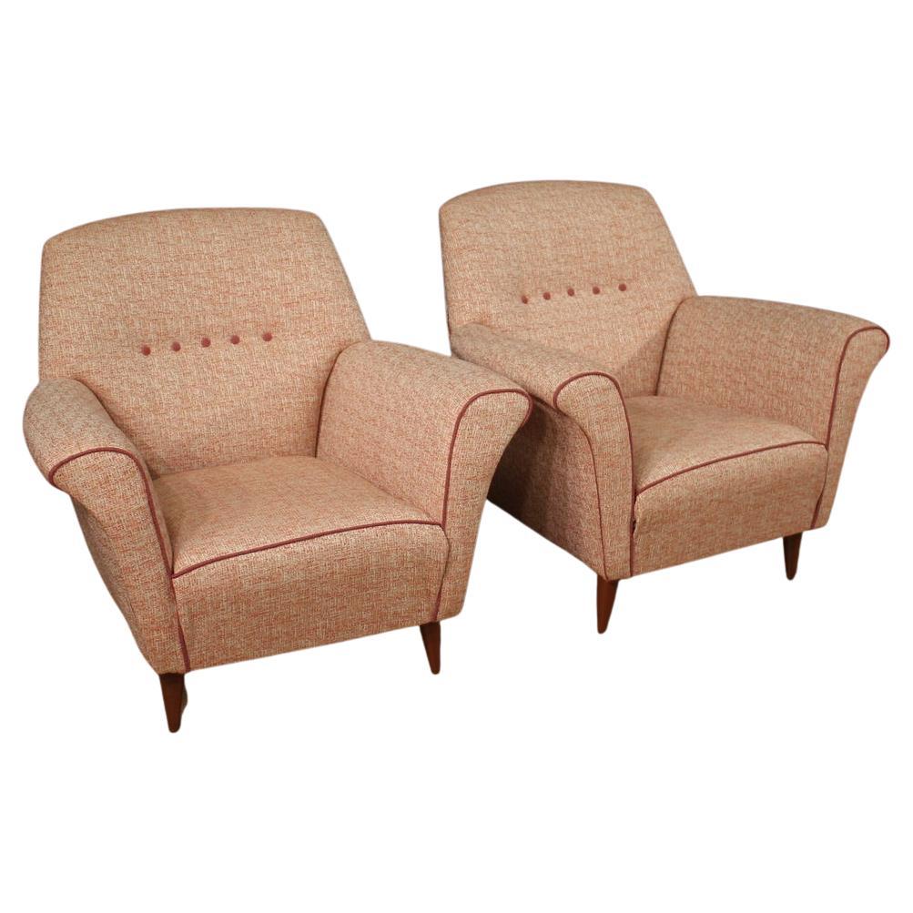Pair of 20th Century Pink Fabric Italian Giò Ponti Style Armchairs, 1960 For Sale