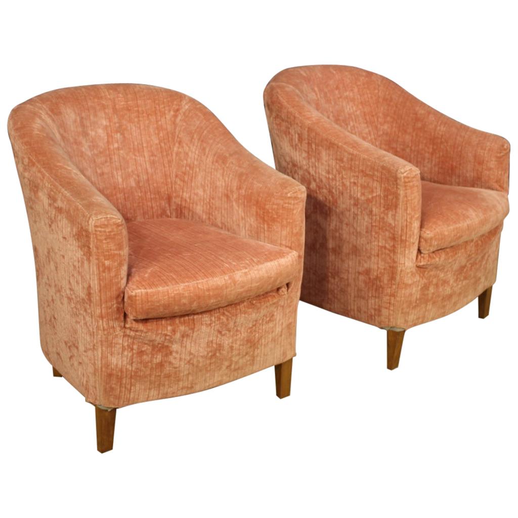 Pair of 20th Century Pink Velvet and Beech Italian Design Armchairs, 1970