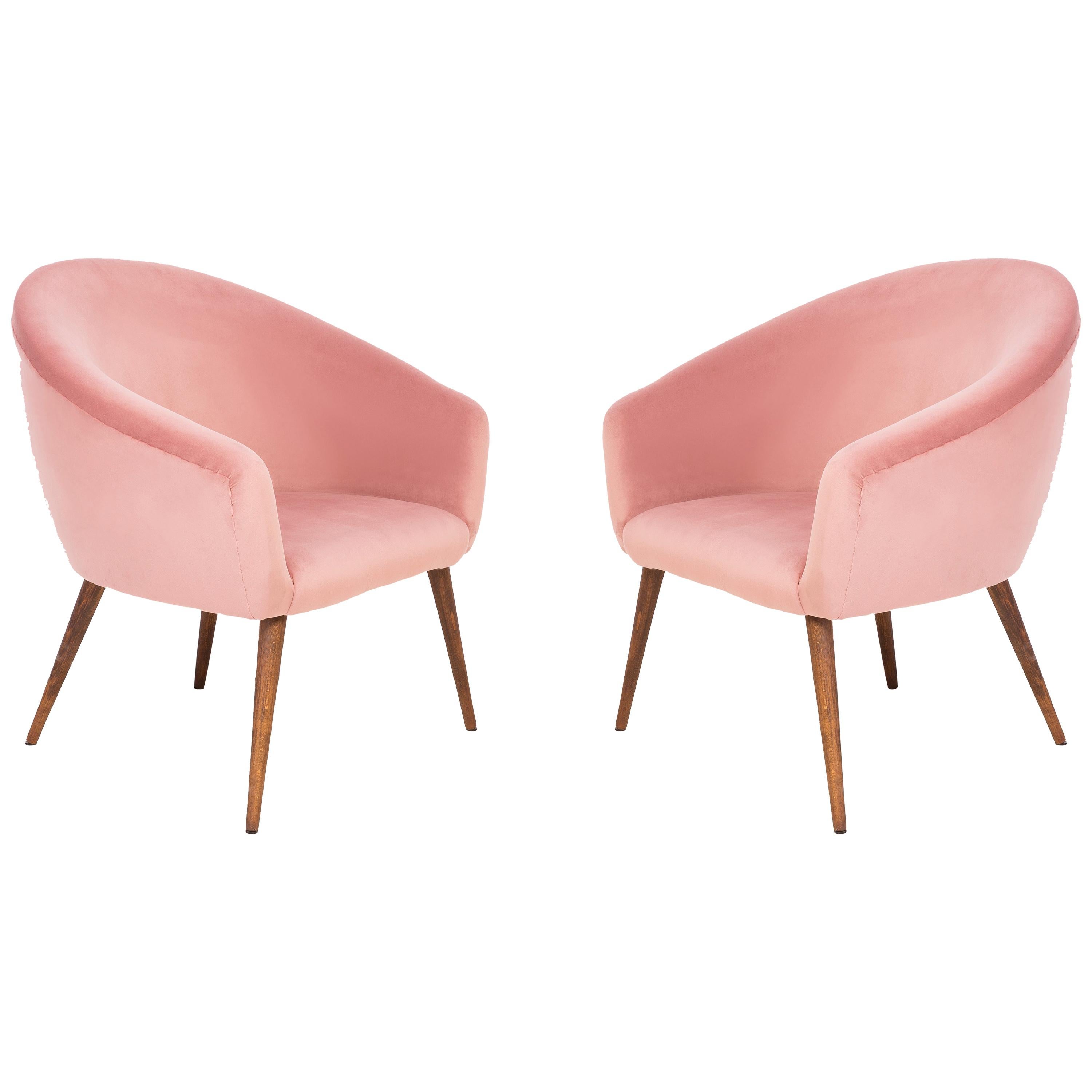 Pair of 20th Century Pink Velvet Shell Club Armchairs, 1960s For Sale