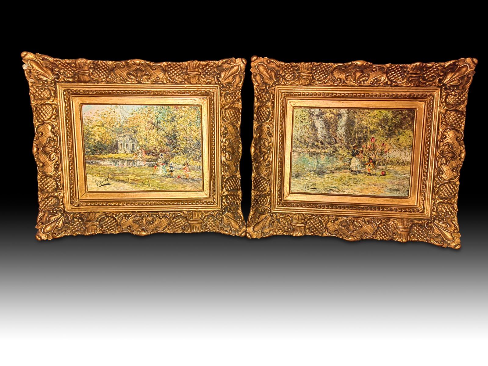 Pair of 20th Century Pointillism Style Oil Paints For Sale 1