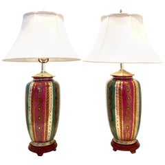 Pair of 20th Century Porcelain and 22-Karat Gilt Gold Chinese Lamps
