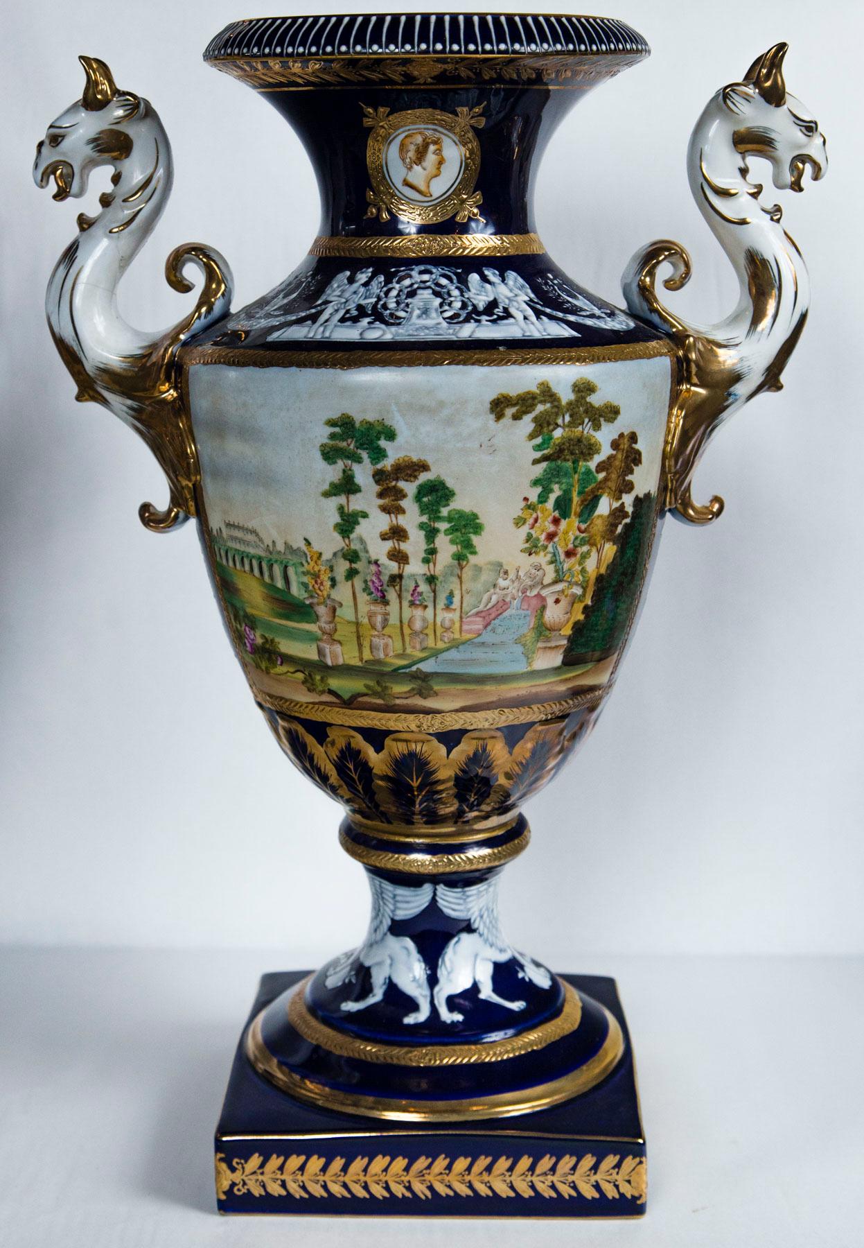 Pair of 20th Century Porcelain, Dragon Handled  Vases 3