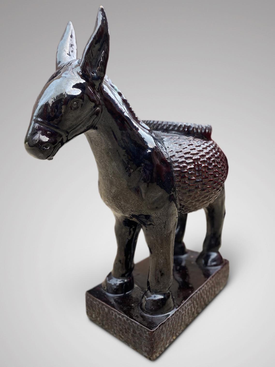 Glazed Pair of 20th Century Pottery Donkey Jardinières