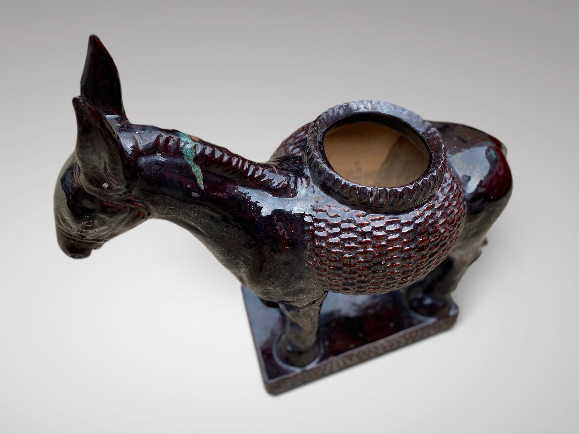 Ceramic Pair of 20th Century Pottery Donkey Jardinières