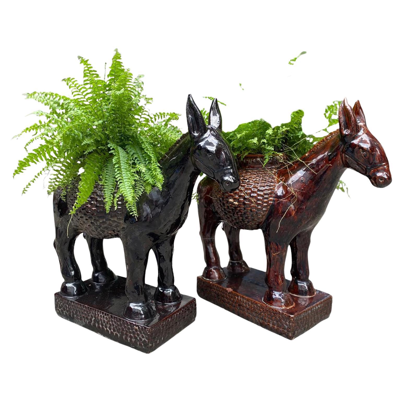 Pair of 20th Century Pottery Donkey Jardinières