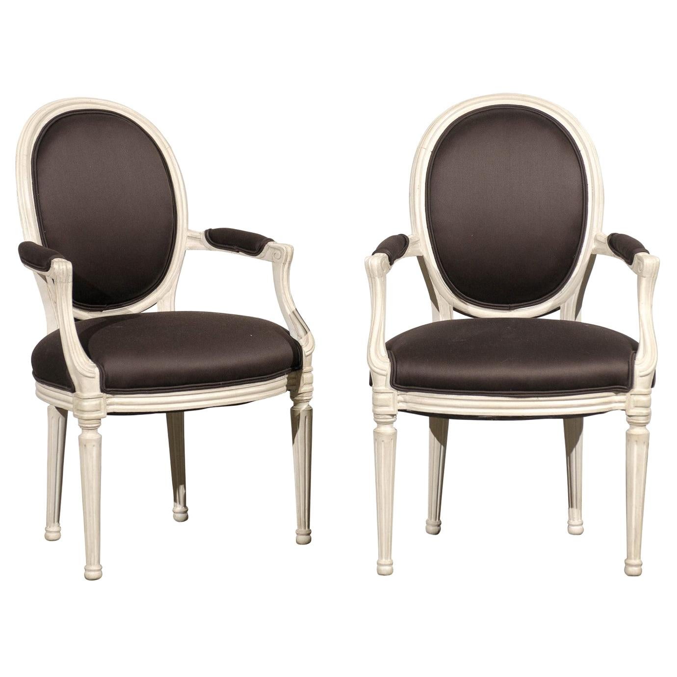 Pair of 20th Century Probably DeAngelis Louis XVI Style Armchairs