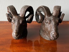 Pair of 20th century Rams Heads Bookends or Paperweights