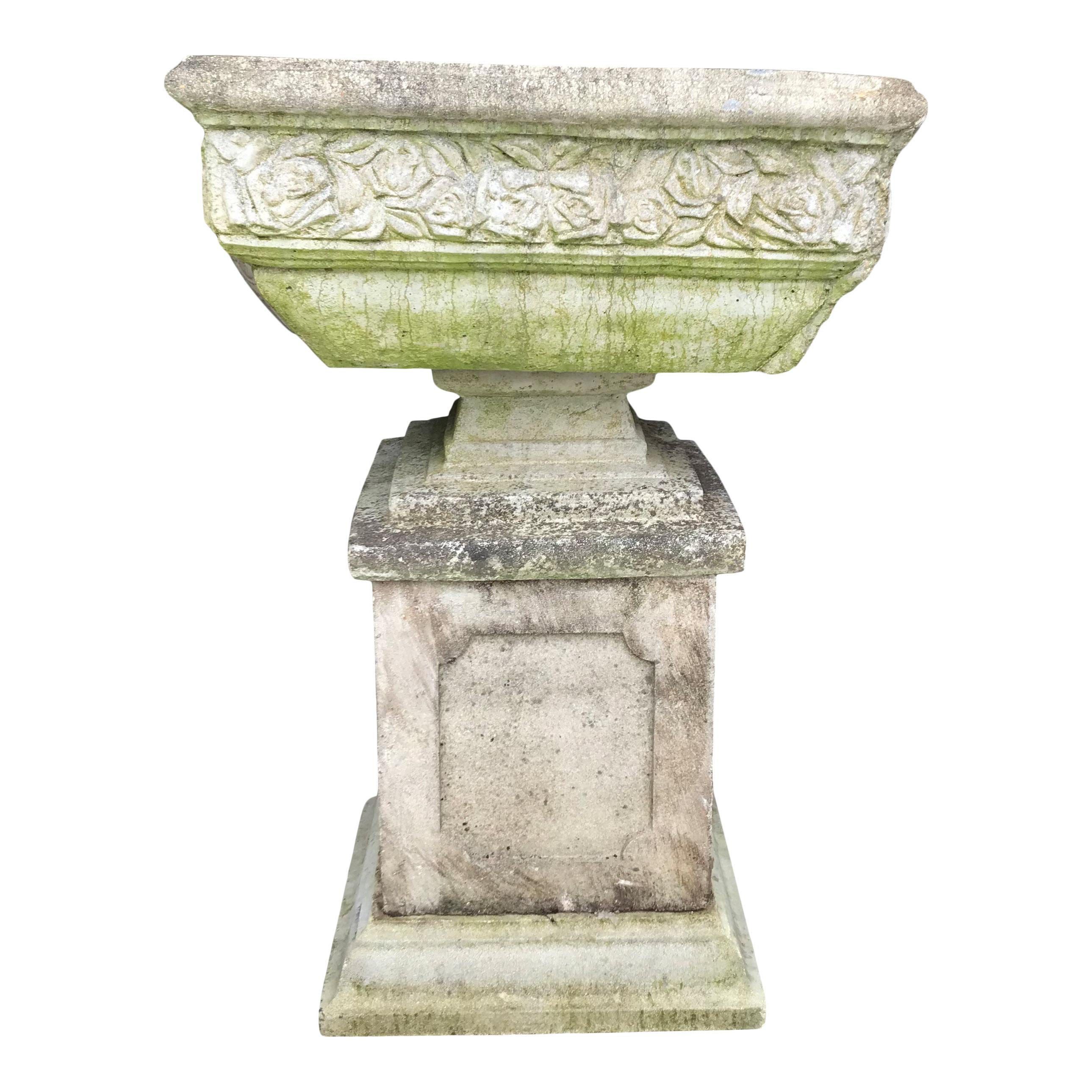 Pair of 20th Century Recon Stone Garden Planters on Plinths In Good Condition In Bagshot, GB