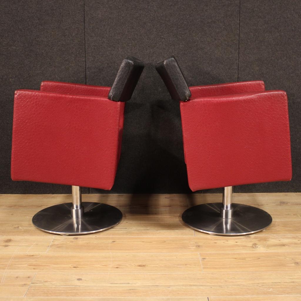 Pair of 20th Century Red and Black Faux Leather Italian Design Armchairs, 1970 3