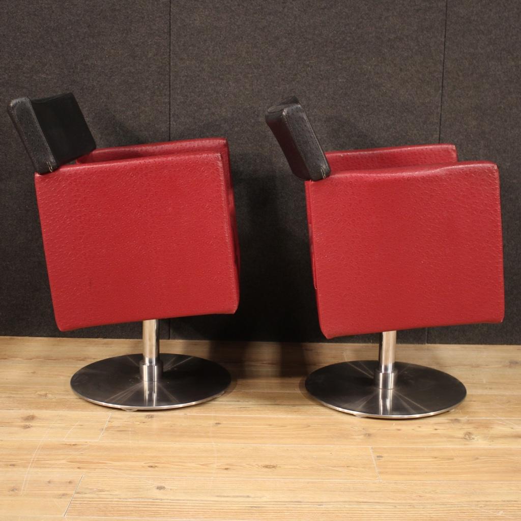 Pair of 20th Century Red and Black Faux Leather Italian Design Armchairs, 1970 4