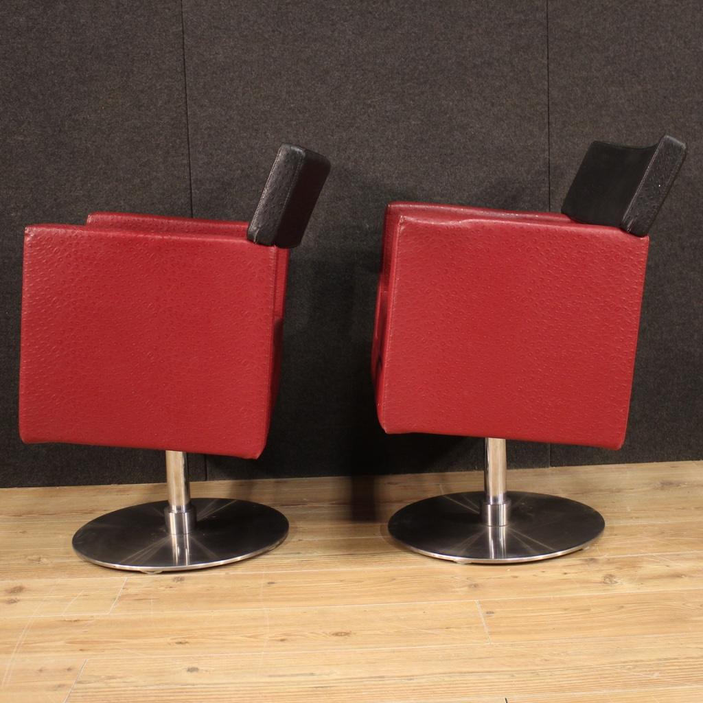 Pair of 20th Century Red and Black Faux Leather Italian Design Armchairs, 1970 5