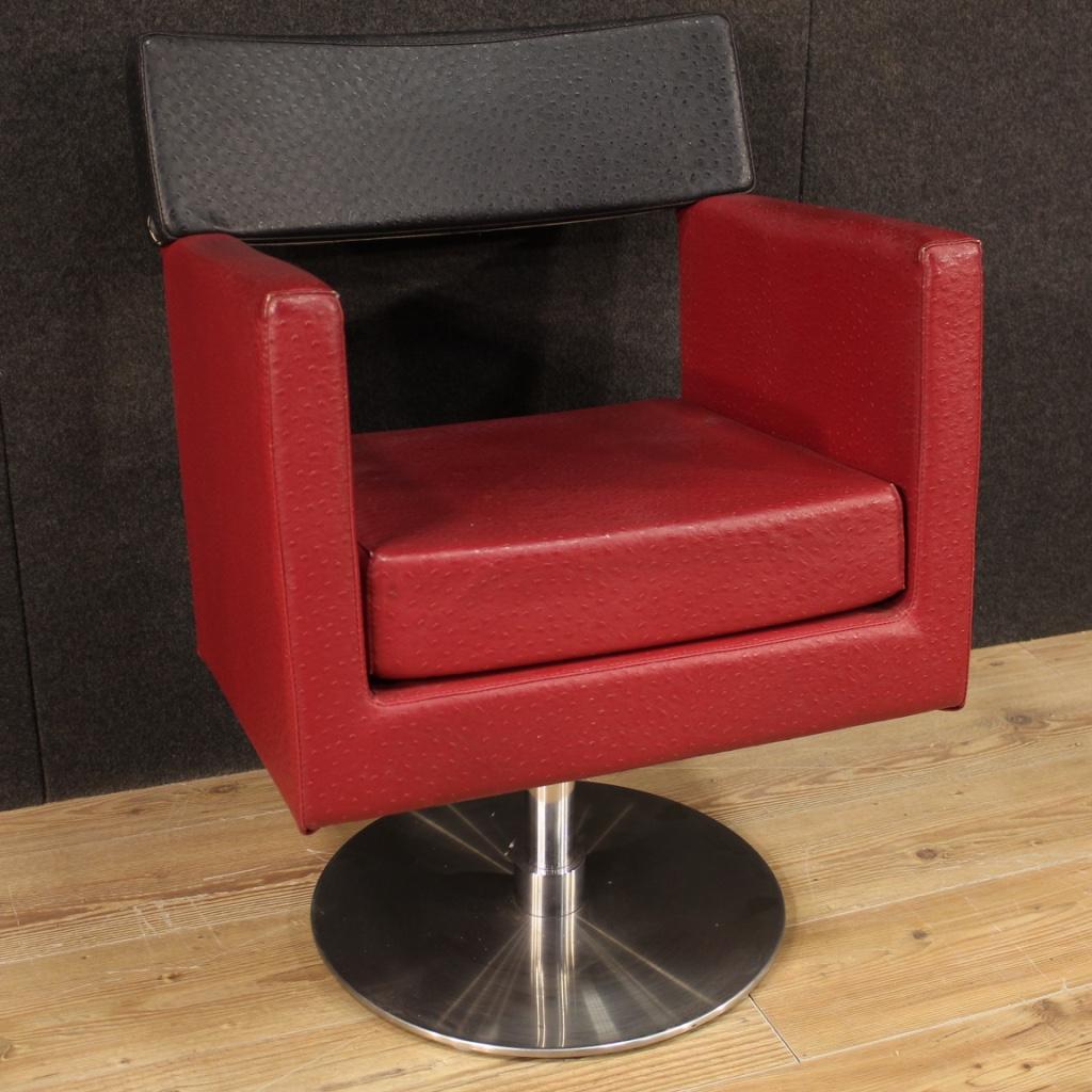 Pair of 20th Century Red and Black Faux Leather Italian Design Armchairs, 1970 6