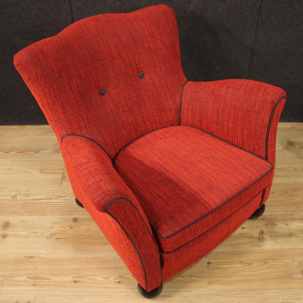 Pair of 20th Century Red Fabric Italian Design Armchairs, 1970 For Sale 1