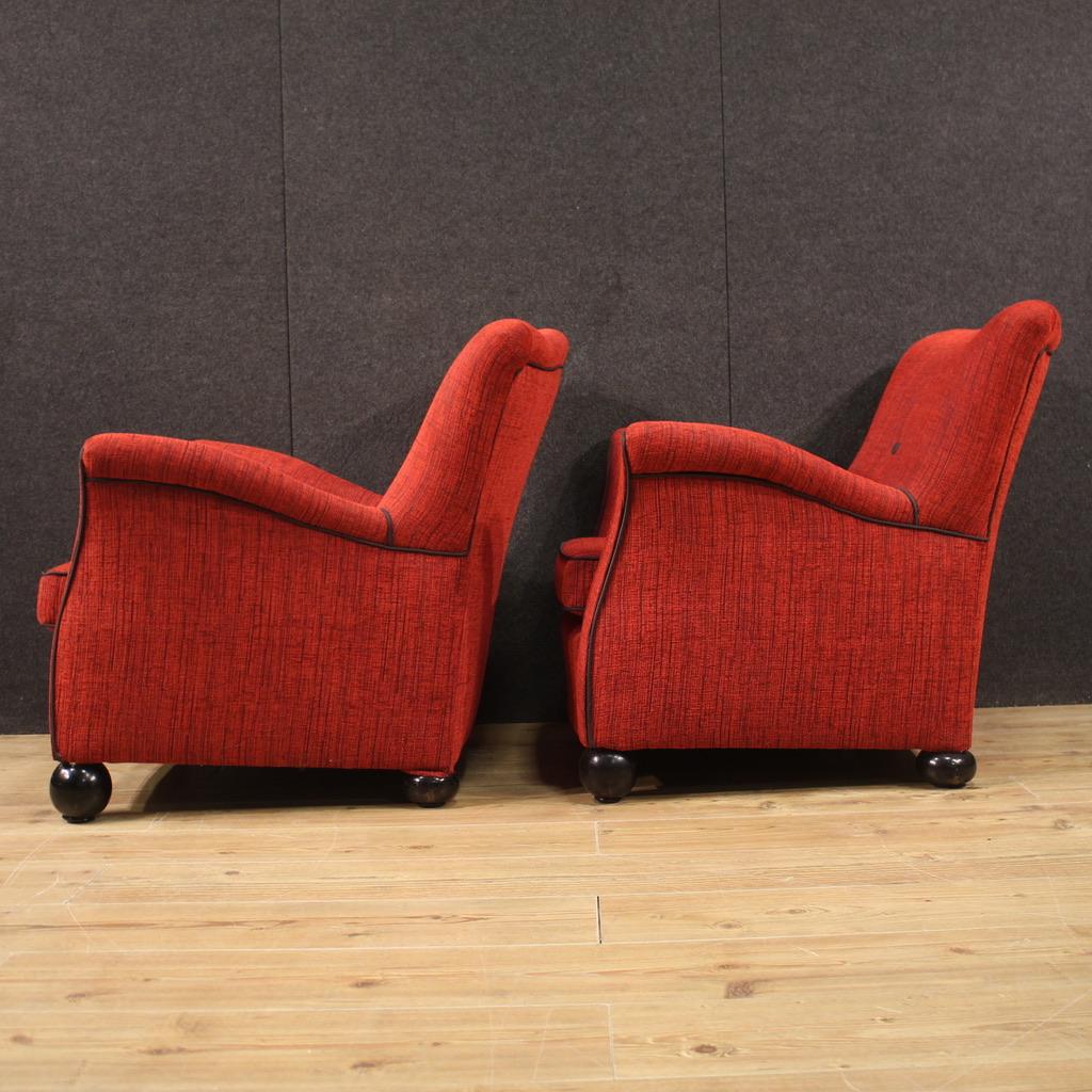 Pair of 20th Century Red Fabric Italian Design Armchairs, 1970 For Sale 3