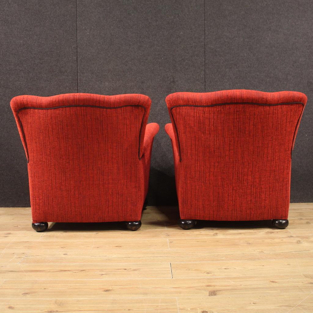 Pair of 20th Century Red Fabric Italian Design Armchairs, 1970 For Sale 4