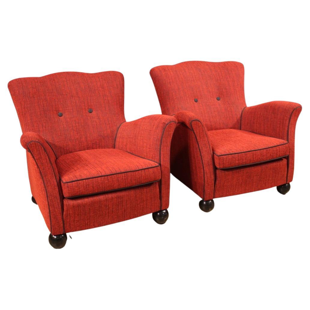 Pair of 20th Century Red Fabric Italian Design Armchairs, 1970 For Sale