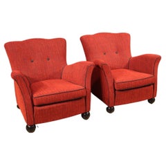 Pair of 20th Century Red Fabric Italian Design Armchairs, 1970