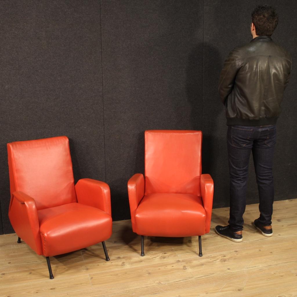 Pair of 20th Century Red Faux Leather Italian Design Armchairs, 1970 For Sale 8