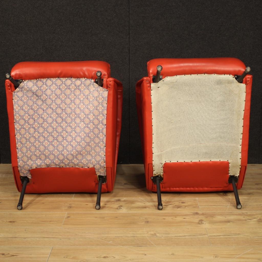 Pair of 20th Century Red Faux Leather Italian Design Armchairs, 1970 For Sale 5