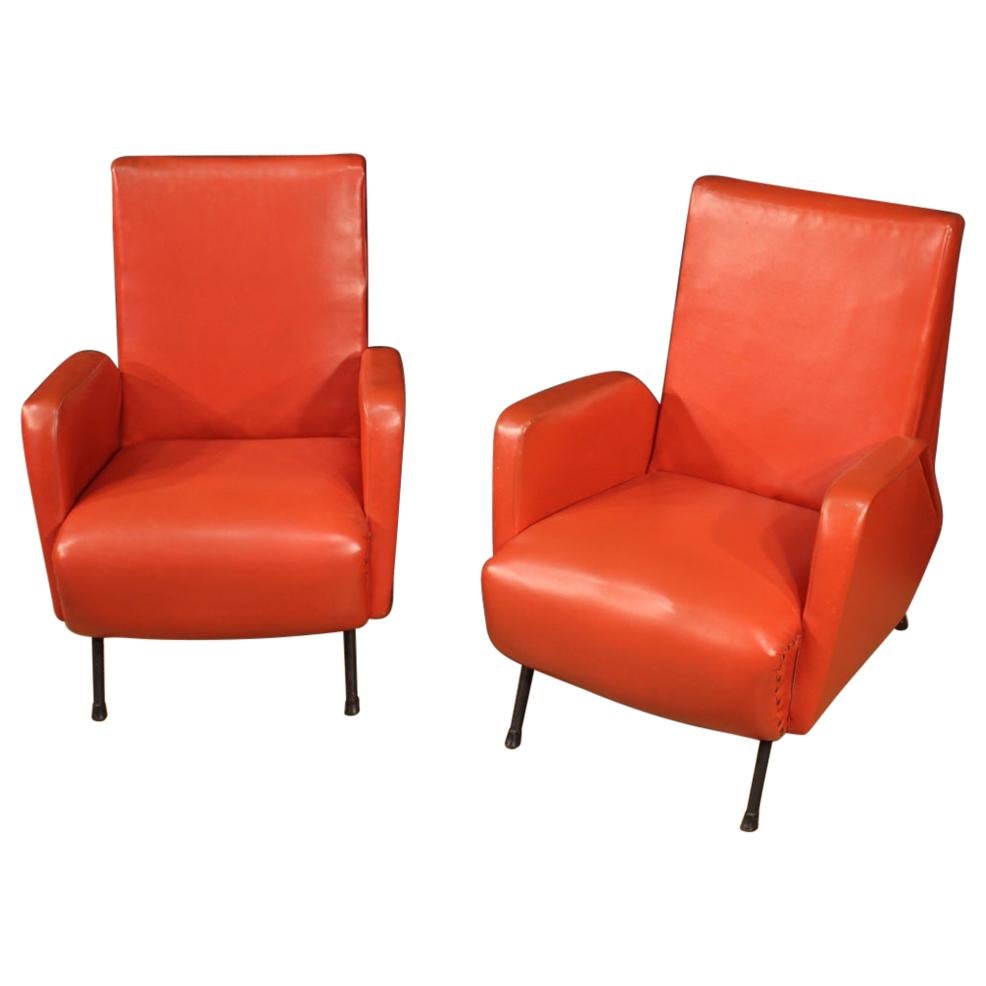 Pair of 20th Century Red Faux Leather Italian Design Armchairs, 1970