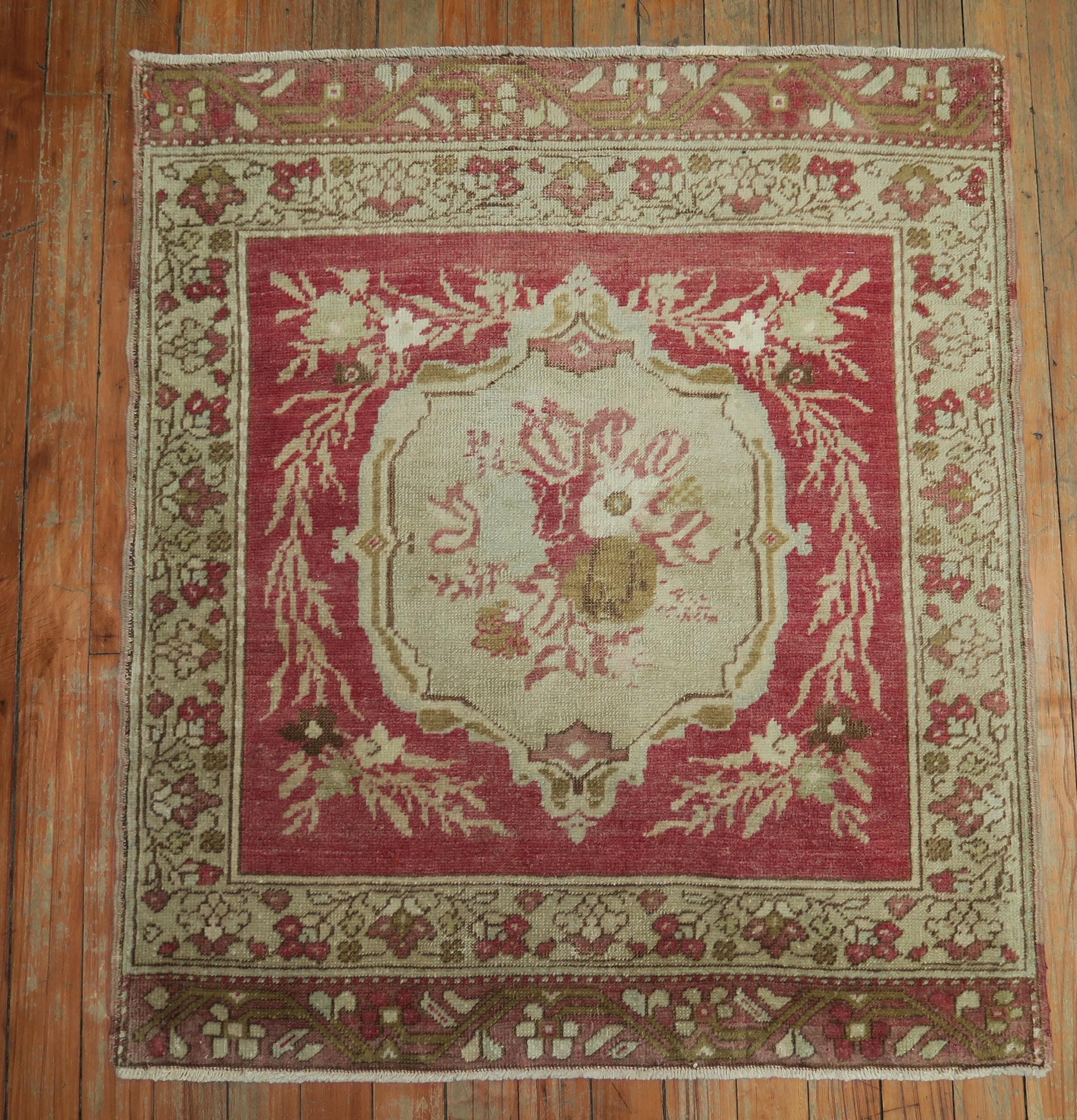 Hand-Woven Pair of 20th century Red Rose Turkish Sivas Floral Rugs