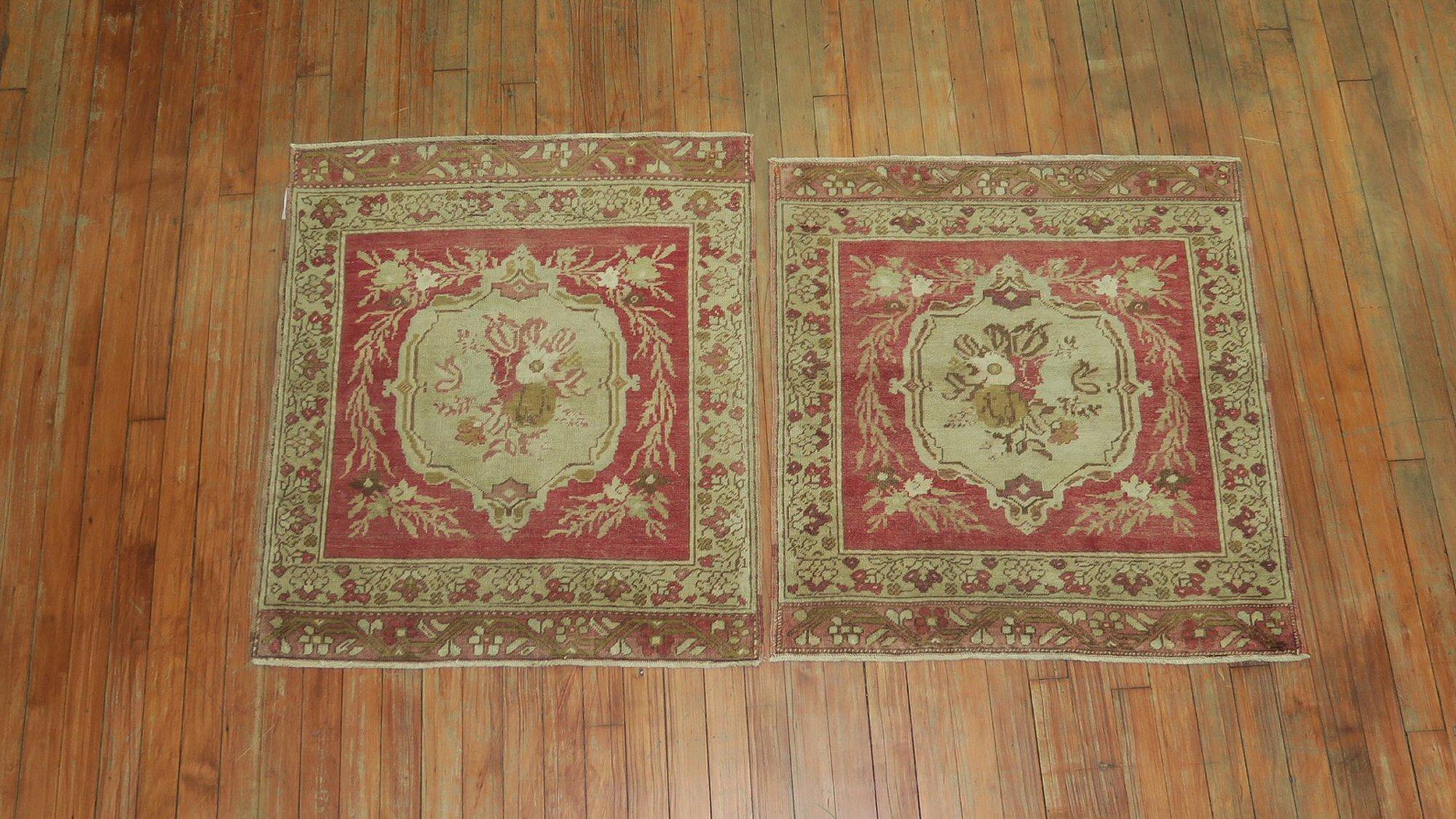 Pair of 20th century Red Rose Turkish Sivas Floral Rugs 1