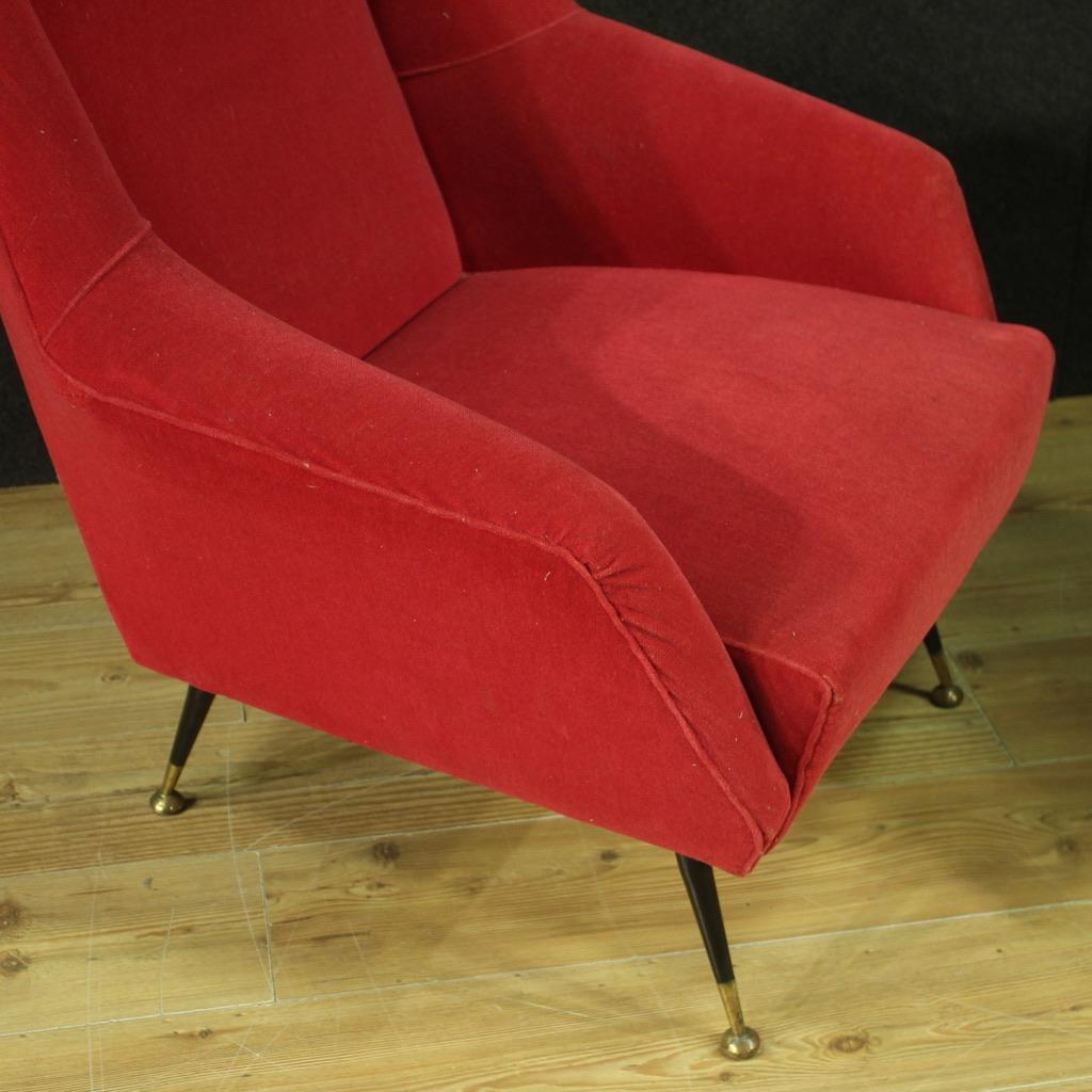 Pair of 20th Century Red Velvet Italian Modern Armchairs, 1960 For Sale 6