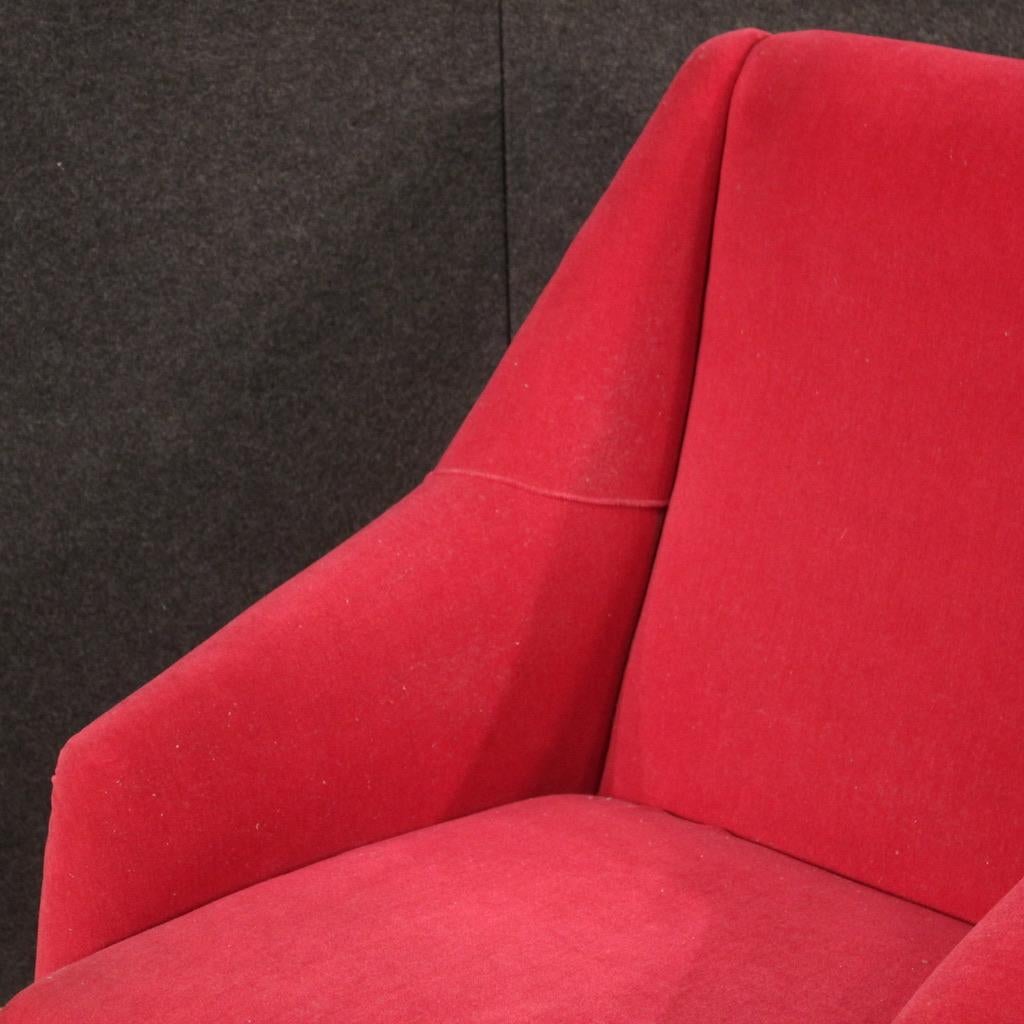 Pair of 20th Century Red Velvet Italian Modern Armchairs, 1960 For Sale 9